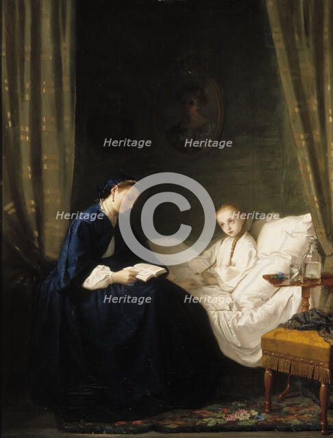 Mother Reading to Her Sick Child, 1859-1862. Creator: Ida Silfverberg.