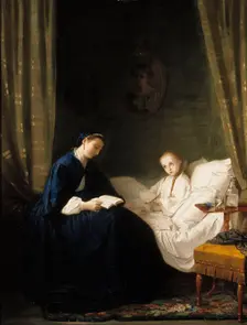 Mother Reading to Her Sick Child, 1859-1862. Creator: Ida Silfverberg