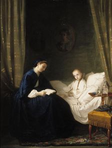 Mother Reading to Her Sick Child, 1859-1862. Creator: Ida Silfverberg