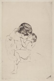Mother's Kiss, 1890-1891. Creator: Mary Cassatt