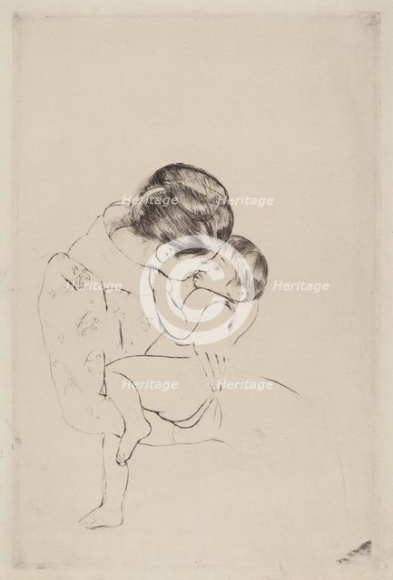 Mother's Kiss, 1890-1891. Creator: Mary Cassatt.