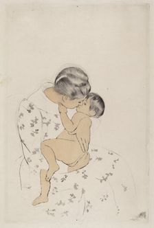 Mother's Kiss, 1890-1891. Creator: Mary Cassatt