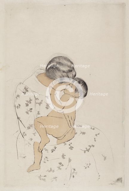 Mother's Kiss, 1890-1891. Creator: Mary Cassatt.