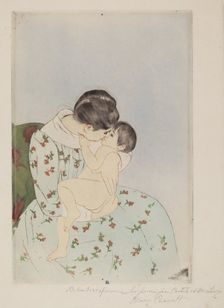 Mother's Kiss, 1890-1891. Creator: Mary Cassatt