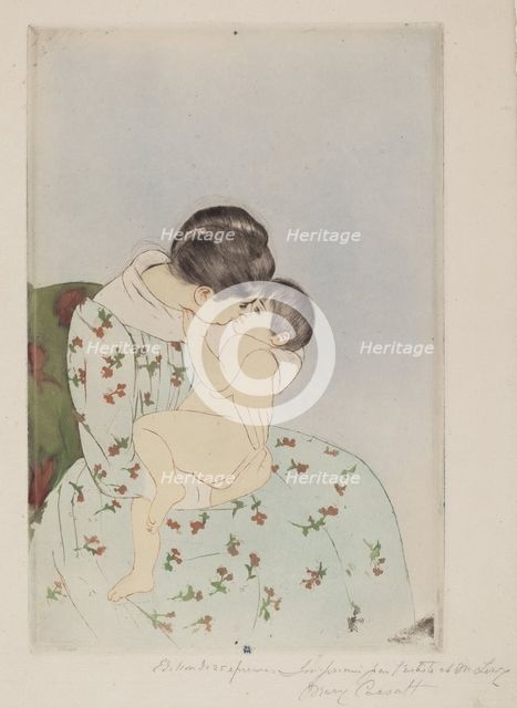 Mother's Kiss, 1890-1891. Creator: Mary Cassatt.