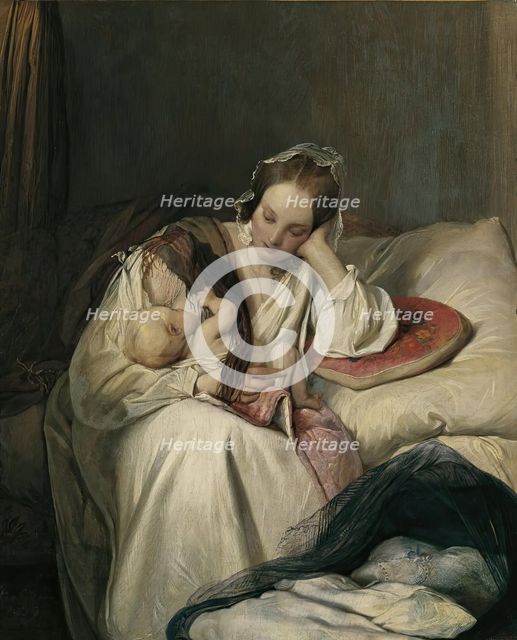 Mother's Love (The Artist's Wife with Child), 1839. Creator: Josef Danhauser the Younger.