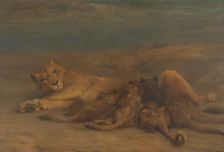 Mother's Love - lioness with four nursing cubs, 1870-1904. Creator: John MacAllan Swan