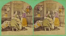 Mother seated with two daughters. From the Comic Group series., 1870s. Creator: Charles A. Beckford