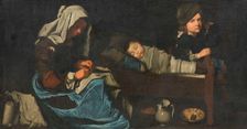 Mother Sewing with Two Children, End of 17th cen
