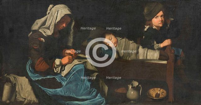 Mother Sewing with Two Children, End of 17th cen.