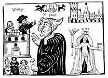 Mother Shipton (1488-c1560) prophesying the death of Cardinal Wolsey