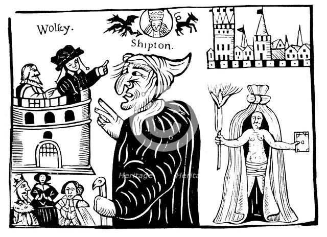 Mother Shipton (1488-c1560) prophesying the death of Cardinal Wolsey. Artist: Unknown