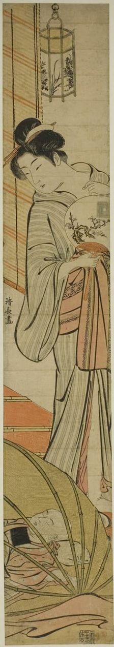 Mother Watching her Son Sleeping under a Mosquito Net, c. 1780. Creator: Torii Kiyonaga