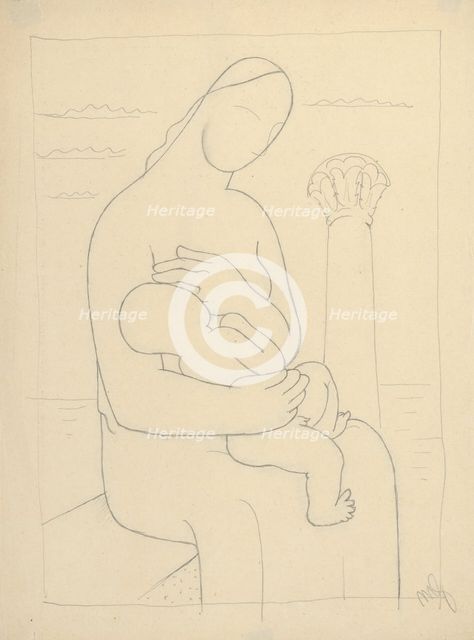 Mother with Corinthian column in the background, 1928-1932. Creator: Mikulas Galanda.