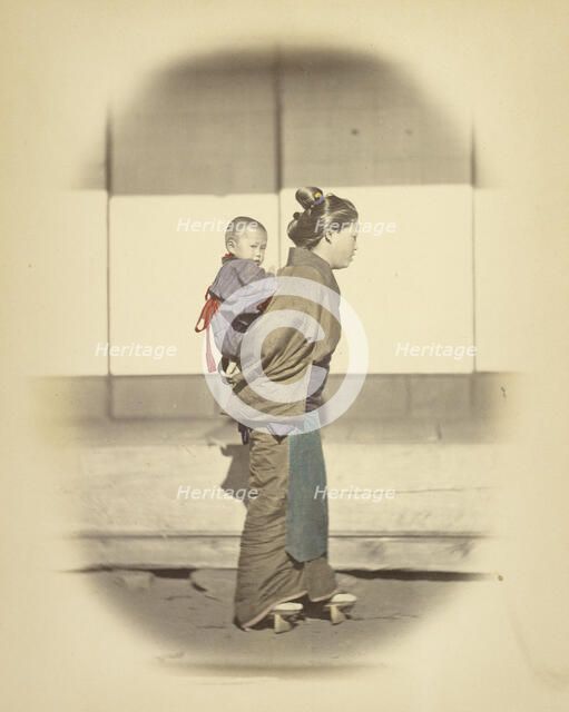 Mother with Child in Bunting, about 1868. Creator: Felice Beato.