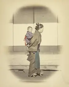 Mother with Child in Bunting, about 1868. Creator: Felice Beato