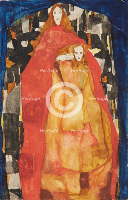 Mother with child in red coat, 1911. Creator: Schiele, Egon (1890-1918).