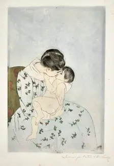 Mother's Kiss, 1890-1891. Creator: Cassatt, Mary (1845-1926)