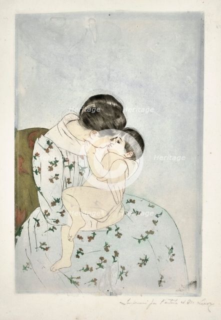 Mother's Kiss, 1890-1891. Creator: Cassatt, Mary (1845-1926).