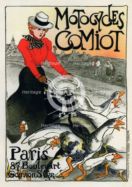 Motocycles Comiot', advertising poster, 1899. Creator: Steinlen, Théophile Alexandre (1859-1923).