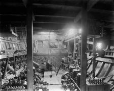 Motor boat Grayling, engine room, between 1905 and 1915. Creator: Unknown