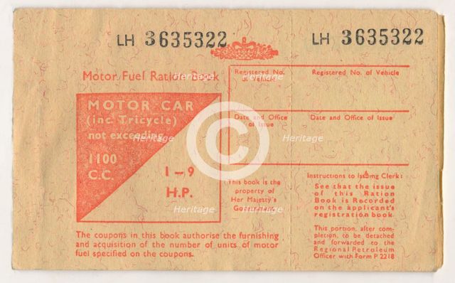 'Motor Fuel Ration Book', c1973. Artist: Unknown.