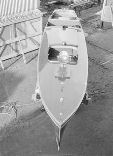 Motor launch in boatyard, 1913. Creator: Kirk & Sons of Cowes