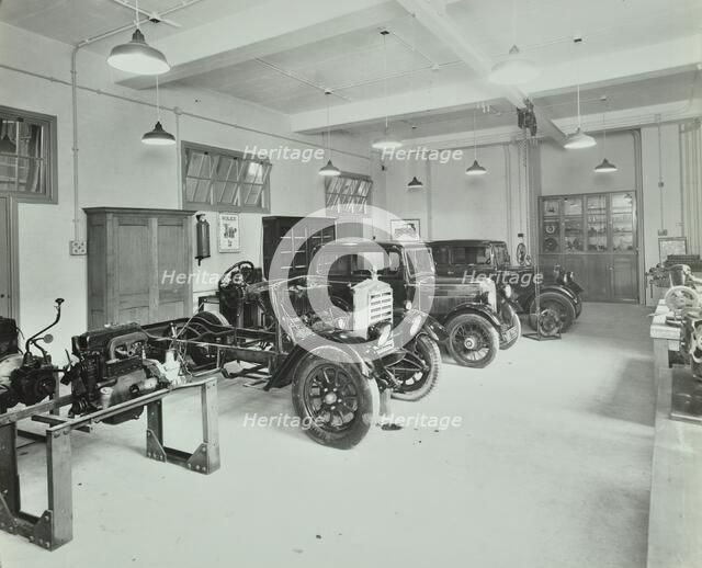 Motor room, Wandsworth Technical Institute, London, 1937. Artist: Unknown.
