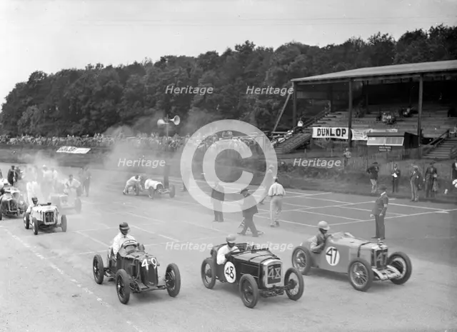 Motor race at Donington Park, Leicestershire, 1936. Artist: Bill Brunell.