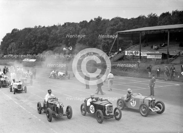 Motor race at Donington Park, Leicestershire, 1936. Artist: Bill Brunell.