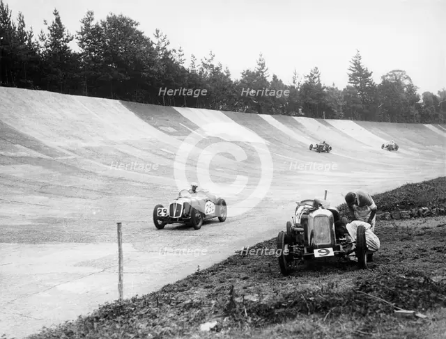 Motor racing action, Brooklands, Surrey, c1920-c1939. Artist: Unknown
