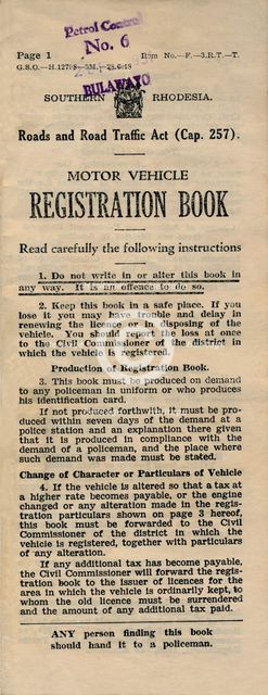'Motor Vehicle Registration Book', 1949. Artist: Unknown.