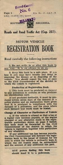 Motor Vehicle Registration Book 1949