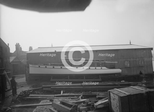Motor yacht W.G.S.P on slipway at boatyard, 1913. Creator: Kirk & Sons of Cowes.