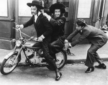 Motorbike chase scene from "The Mad Adventures of Rabbi Jacob", 1973. Creator: Unknown