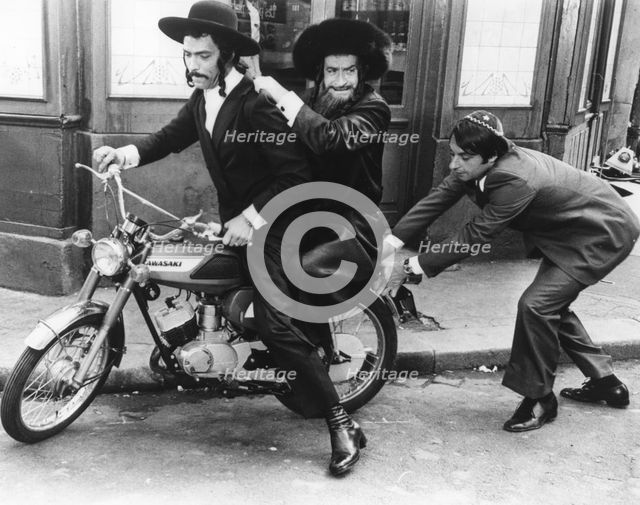 Motorbike chase scene from "The Mad Adventures of Rabbi Jacob", 1973. Creator: Unknown.