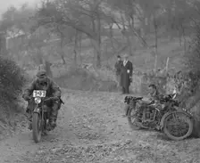 Motorcycle taking part in a trial, c1930s. Artist: Bill Brunell