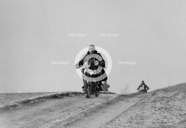 Motorcycle taking part in a trial, c1930s. Artist: Bill Brunell.