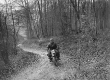 Motorcycle competing in the Inter-Varsity Trial, November 1931. Artist: Bill Brunell