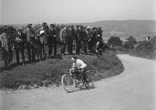 Motorcycle competing in the South Wales Auto Club Caerphilly Hillclimb, Wales, pre 1915. Artist: Bill Brunell