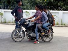 Motorcyclist with passengers, Uttarakhand India. Creator: Unknown