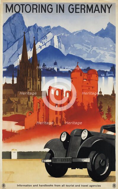 Motoring in Germany, 1930. Creator: Hohlwein, Ludwig (1874-1949).