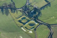 Motte and bailey castle and fishpond earthwork, Lilbourne, Northamptonshire, 2023. Creator: Damian Grady
