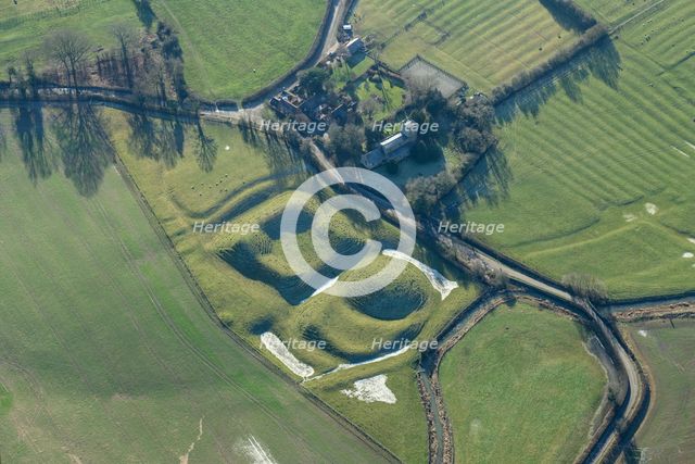 Motte and bailey castle and fishpond earthwork, Lilbourne, Northamptonshire, 2023. Creator: Damian Grady.