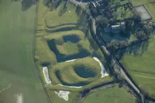 Motte and bailey castle and fishpond earthwork, Lilbourne, Northamptonshire, 2023. Creator: Damian Grady