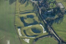 Motte and bailey castle and fishpond earthwork, Lilbourne, Northamptonshire, 2023. Creator: Damian Grady