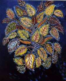 Mottled flowers on a blue ground, 1929. Creator: Louis (Séraphine de Senlis), Séraphine (1864-1942)