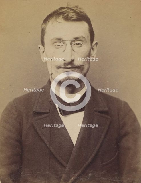 Moucheraud. Adrien, Eugène. 28 ans, né à Paris IVe. Imprimeur. Anarchiste. 4/3/94., 1894. Creator: Alphonse Bertillon.