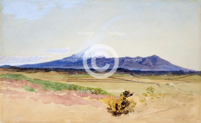 Mount Egmont and Pouakai, from New Plymouth,  c1858. Creator: James Crowe Richmond.