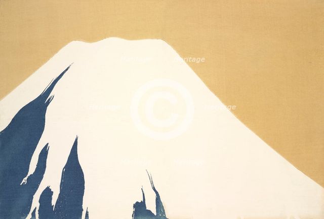 Mount Fuji, from Momoyo-gusa (The World of Things) Vol I, pub.1909 (colour block woodcut)